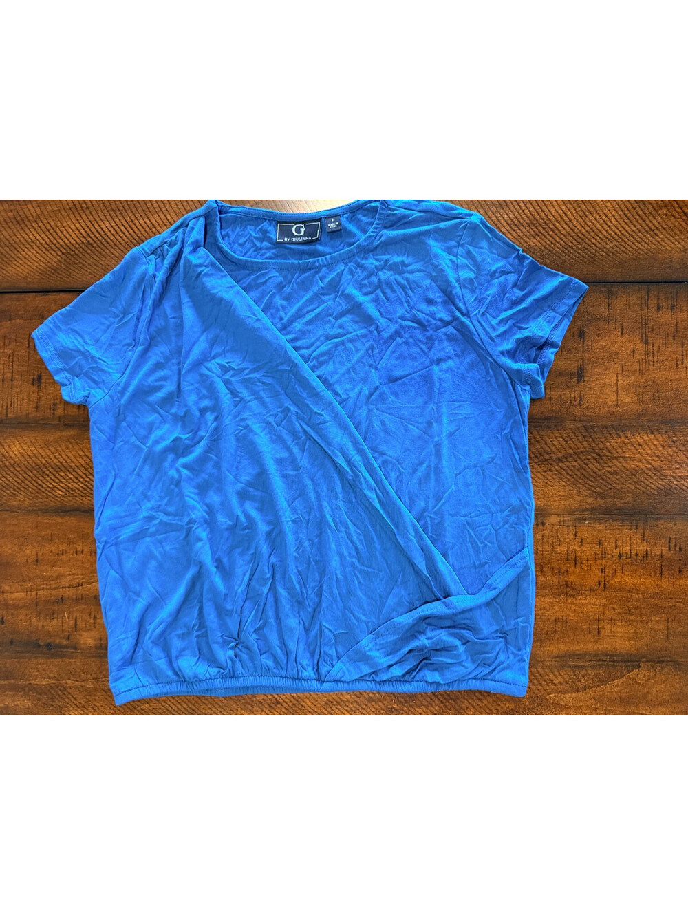 G by Giuliana Blue Draped Surplice Short Sleeve Top Stretch Size Small
